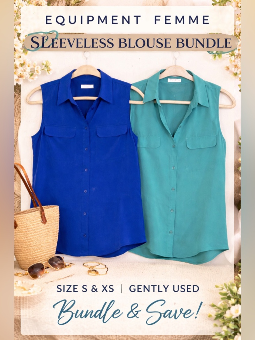 Equipment Femme Silk Sleeveless Blouse Bundle (S/XS) Cobalt Blue & Teal